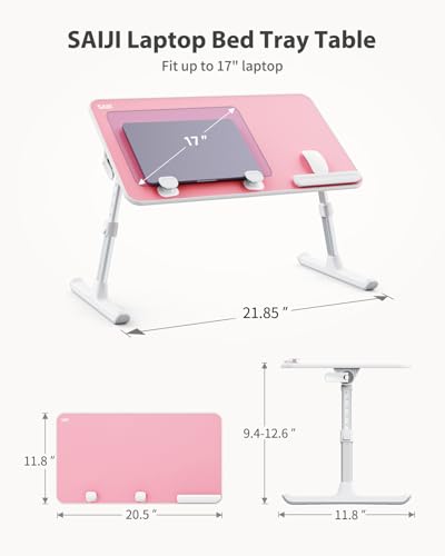 SAIJI Height & Angle Adjustable Laptop Stand for Bed, Lap Desk Bed Tray Table, Light Weight Foldable Portable Laptop Table for Couch Sofa Chair Floor Desk for Adults, Kids (Pink) - color: Pink, size: 20.5 x 11.8 In