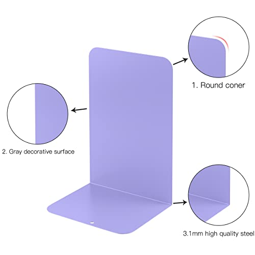MSDADA Bookends, Book Ends for Book Shelves, Bookends for Office, Book Ends for Heavy Books, Metal Bookend Supports, Modern Minimalist Style Bookends, Purple(4 Pairs) - color: Purple