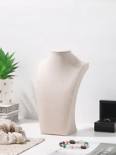 Necklace Bust Stand for Selling, Linen Necklace Display Holder, Jewelry Necklace Organizer Rack for Home Use or Store Show (9" Height) - color: Linen, size: 9" Height (1pc)