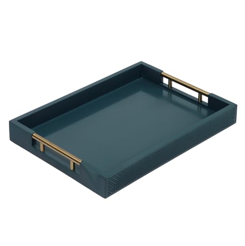 Serving Tray with Polished Metal Handles, 16.5''x12'' Rectangle Coffee Table Tray, Modern Decorative Tray, Large Ottoman Tray, Perfect for Storage and Display (Teal) - color: Teal