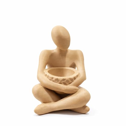 5.5 Inch Modern Sitting Sculpture Minimalist Statue with Bowl Contemporary Home Decor Accent for Living Room, Entryway, Shelf Styling