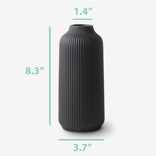 flature Ceramic Vase in Nordic Style, Decovase Large for Pampas Grass as Boho Deco, Vase Black Matt 8 inch for Flowers, Scandinavian Design Home Decoration for Fresh Flowers, Dried Flowers (Size M) - color: Black, size: Single Medium