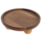 5.1 Inch Acacia Wood Round Tray with Raised Feet, Decorative Serving Tray for Jewelry, Keys, Candles, Rustic Home Decor for Vanity, Entryway Display