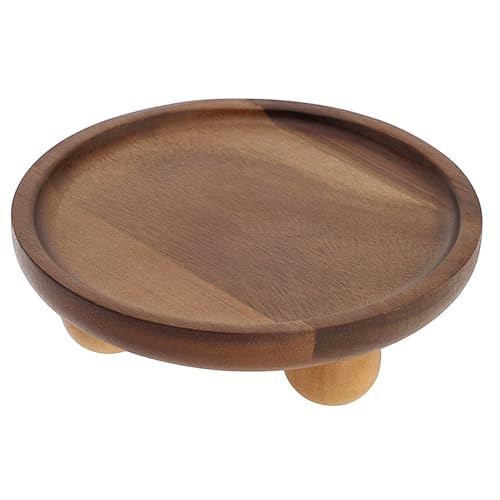 5.1 Inch Acacia Wood Round Tray with Raised Feet, Decorative Serving Tray for Jewelry, Keys, Candles, Rustic Home Decor for Vanity, Entryway Display
