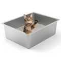 Kirecoo Stainless Steel Cat Litter Box - Metal High Sided Cat Pan, Large Stainless Steel Box, Indoor Litter Tray, Non Stick, No Smell, Easy to Clean, Pet Toilet Supplies for Kitten, Kitty, Rabbit - size: 17.52" L x 13.58" W x 5.9" H