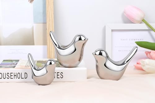 LAIDANLA Small Birds Statues Silver Modern Style Home Decor Birds Small Animal Sculpture for Living Room Office Desktop Shelf Coffee Table Bedroom（2pcs） - color: D-silver