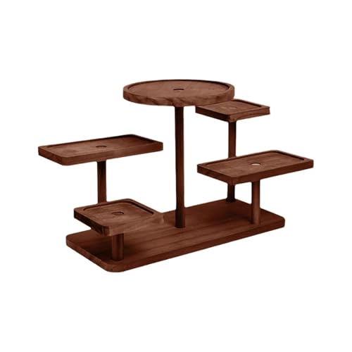 Display Riser Small Potted Plant Stand Sturdy Desktop Decorative Tiered Tray Rack for Figure Dolls Collection Perfume Makeup, Walnut