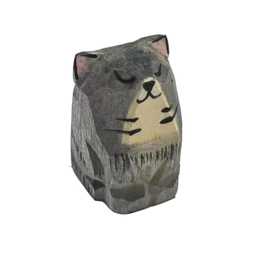 Wooden Cat Figurines Sculpture Statue Lovely Small Carved Orange Cat Statue Handmade Wood Kitten Art Carving Work for Home Office Decoration (Gray Cat) - color: Gray Cat