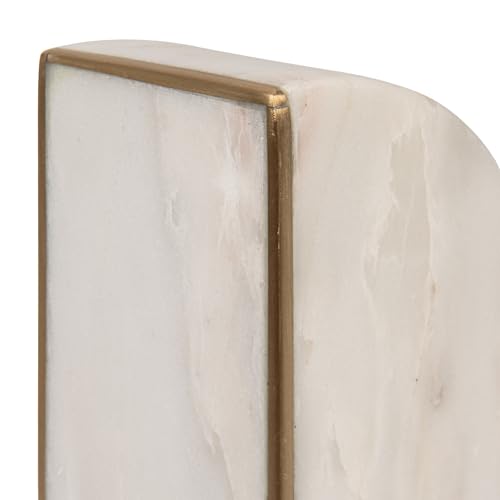 Bloomingville 2-Piece Marble Bookends with Brass Inlay, Gold Finish, White