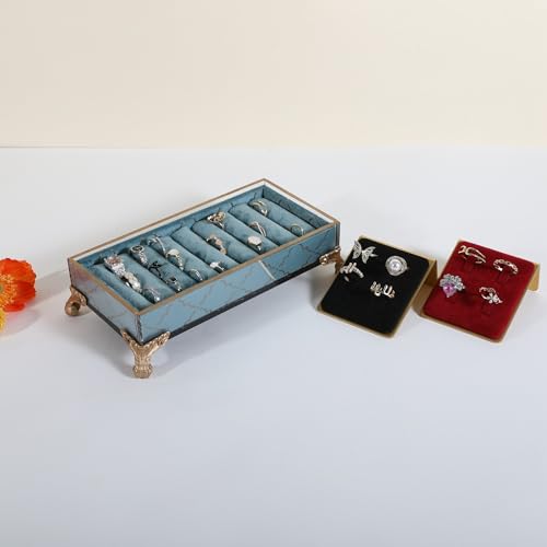 GemeShou velvet slots Ring holder for jewelry organizer, Earring ring display stand for selling, felt ring jewelry holder tray showcase【Velvet slots Ring Holder-Light blue】 - color: Light blue