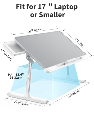 SAIJI Laptop Bed Tray Table - 23.6" x 13" Adjustable Portable Standing Desk with Storage Drawer, Foldable Lap Desk Fits 17" Laptop, PVC Leather for Couch Sofa (Gray) - color: Gray