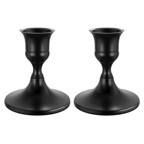 zeochyni Black Taper Candle Holders Set of 2, Vintage Metal Candlestick Holders for Dinner Room Table Centerpiece or Mantel Wedding Party Decor - color: Black, size: Set of 2