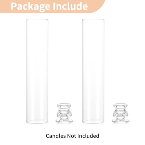 NUPTIO Taper Candle Holders Glass: Set of 2 Clear Hurricane Candlestick Holder - Fluted Candles Stick Stand with Tall Windproof Cylinder Cover for Thanksgiving Christmas Decor