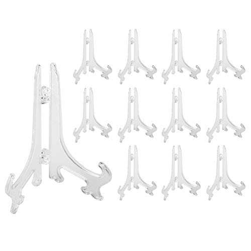 Super Z Outlet Clear Plastic Easels, 3.5” Mini Display Stands for Light Items – 3 oz Capacity Holders for Place Cards, Small Photos, Trading Cards, Table Numbers, and Crafts (12 Pack) - size: 3.5 Inch
