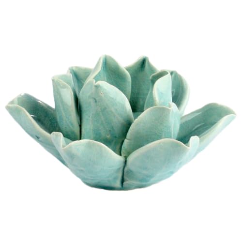 HomArt 7637-14 Lotus Tea Light Holder, Teal - color: Teal