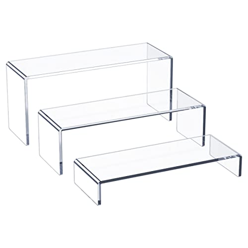 HIIMIEI Acrylic Display Riser, 3 Step 9" Large Acrylic Risers, Clear Rectangular Display Shelf for Cupcake Stand, Tiered Display Stand for gemstone, curio, Anime figurines, Collectibles - size: 9'' - 3PCS