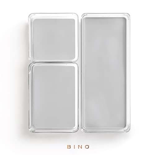 BINO | 3-Piece Drawer Organizer Bin Set - Grey, Large | THE MODULAR+ | Multi-Purpose Storage | Soft-Grip Lining and Non-Slip Rubber Feet | Durable | BPA-Free | Desk Drawer Organizer | Vanity Organizer - color: Light Grey, size: Large