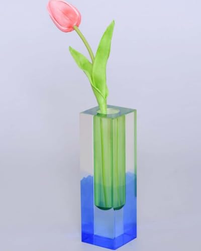 Acrylic Vase, Bud Vase for Centerpieces, Maximalist Decor Cute Flowers Vases for Modern Home, Office, Bedroom, Living Room, Dining Table (Green, Blue) - color: Green, Blue