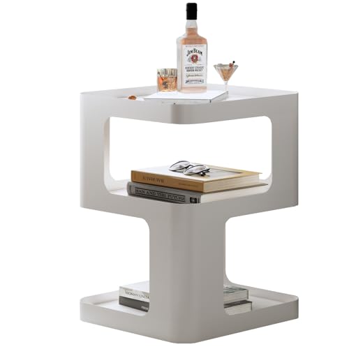 Modern Side Table,White end Table,Unique nightstand,Bedside Table,Metal 3-Tier Night Stand with Storage,Accent Side Table for Couch,Bedroom,Living Room.No Assembly Required. - color: White