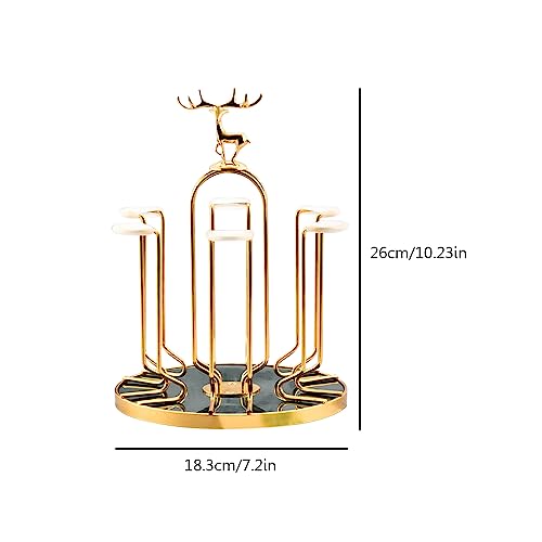 Rotating Bottle Drying Rack, Light Luxury Non-Slip Glass Cup Drying Holder, Elk Design Mug Organizer Stand with 6 Silicone Protective Hooks for Home, Office, Kitchen