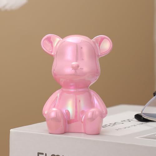 Small Bear Figurines Animal Sculpture Home Décor for Living Room Bedroom Office Statues Desktop Cabinets Tabletop Decor for Women Mom Birthday Gift(Pink) - color: Pink