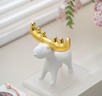 Modern White Resin Deer Figurine with Gold Antlers – 7.48 x 69 x 7.72 Minimalist Animal Sculpture for Home & Desk Decor(Standing/Reclining Style) - size: H 7.72 in White A