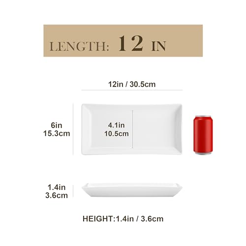 MALACASA Serving Platters Set of 4, Ceramic Serving Platters and Trays for Serving Food, Rectangular Serving Trays for Party, Large Serving Plates, Party Serving Trays and Platters - 12 Inch, White - size: 12 Inch