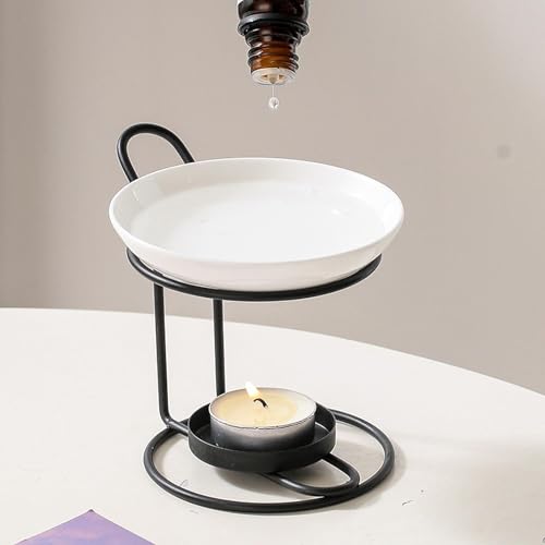Qianly Essential Oil Burner Tealight Candle Holder, Fragrance Decoration Melt Burner, Oil Warmer for Bedroom, Black - color: Black&white(b)