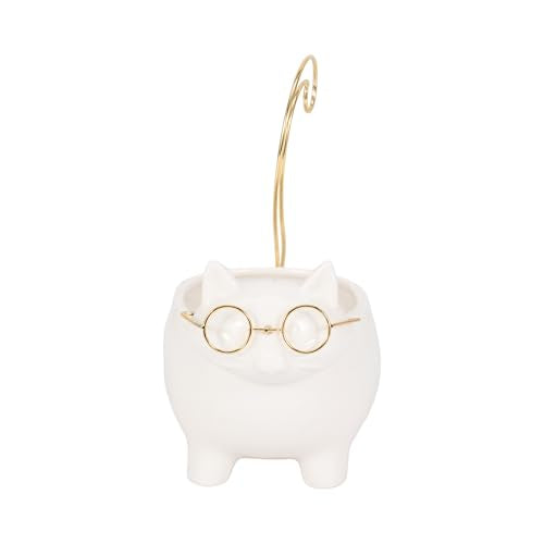 Ceramic Kitty Trinket Dish for House Decor Styling - Jewelry Tray for Coffee Table, Bed, Bathroom Vanity, and Home - Decorative Tray for Centerpiece Table and Jewelry Dish - 8", White & Gold - size: 8.0" H