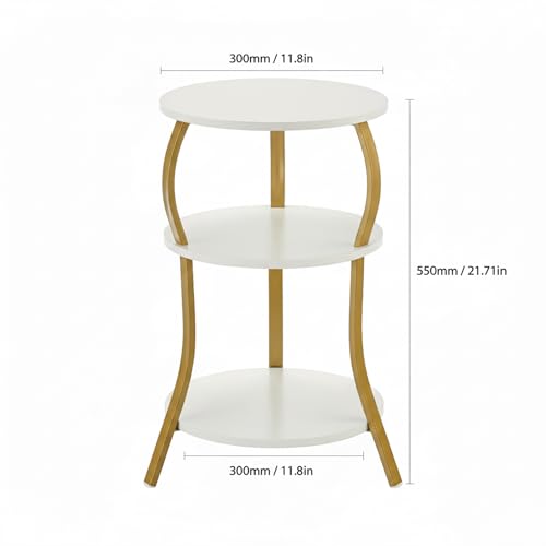 Vintage Small Round Side Table, 3-Tier Slim Waist Circular End Table with Storage Shelf, Compact Tea Sofa Table, Round Corner Coffee Table Nightstand for Living Room Bedroom Small Spaces,White+ Gold - color: White+gold, style: Classic
