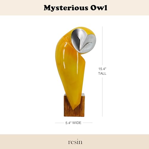 15 Inch Owl Statue for Home Decor Accents Office Decor, Handmade Owl Sculpture for Bookshelf Decor, Bookshelf Desktop Mantel Cabinet Living Room Bedroom Decorations - color: Mustard Yellow