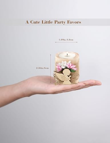 10 Pcs Handmade Wooden Tea Candle Holders, Baptism Gift,Christening Gift, Gender Reveal Guest Favors with Personalized Tags, Adult Baptism.(Light-Pink) - color: Pink