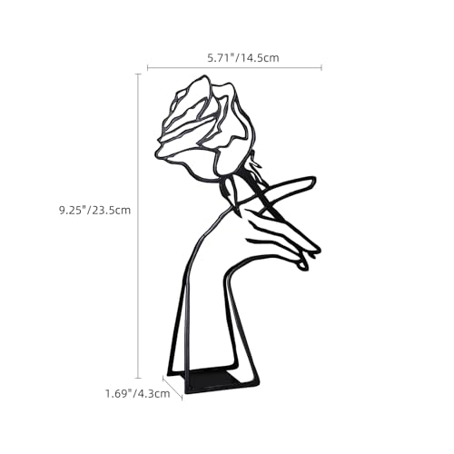 Creative Abstract Decor The Rose & Hand Statues and Sculptures，Metal Hand Crafted Abstract Modern Sculptures Office Desk Decor, Wrought Iron Line Characters Bookcase Decor Iron Art for Home