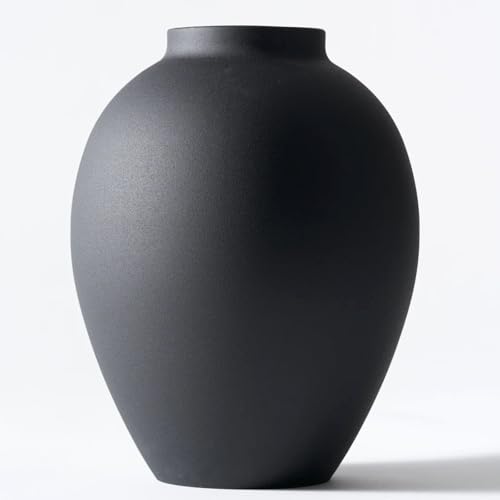 Black Vase for Home Decor - Tall Ella Flower Vase for Centerpieces, Table & Mantel Decorations - Large Round Iron Vase 9 Inch - Matte Black Vases for Flowers & Pampas Grass - color: Black Ovoid