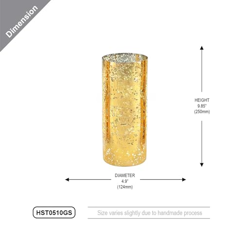 WGVI Hurricane Candle Holder Sleeve, W: 5", Ht: 10", Gold Speckled Glass Cylinder Open Both Ends, Chimney Tube Shade, 1 Piece - size: 5x10"H