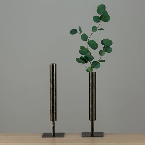 Sziqiqi Black Single Stem Vase Set - 15.5/13.8in Metal Large Flower Vases 2 Pcs Modern Vase for Home Decor Living Room Table Decorative Slim Vases for Pampas Grass Feathers Twigs Branches - style: Black Single Stem Vases