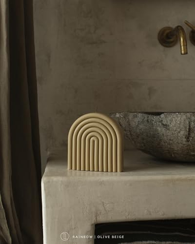 LAWA Rainbow Candle - Beautiful Handmade Pillar Scented Soy Wax Candle Elegant Bubble Aesthetic Candle Housewarming Gift Home Room Shelf Decor Idea (Olive Beige) - color: Olive Beige