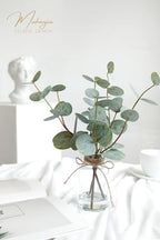 Muhanjia Artificial Eucalyptus Stems in Glass Vase with Faux Water,3Pcs Fake Plant with Double-Sided Green Leaves for Centerpiece(Double-Sided Green Eucalyptus)