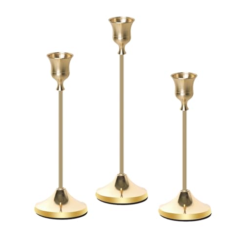 Copper Gold Taper Metal Candlestick Holders Antique Candle Stick Holder Set of 3 for Wedding Table Centerpiece, Chrismas Mantel Decor, Dinner Party, Housewarming Gifts - color: Copper Gold