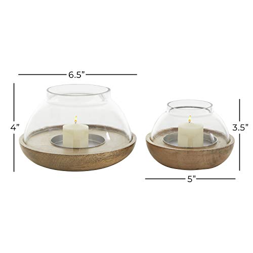 Deco 79 Wood Tealight Hurricane Lamp, Set of 2 4", 3"H, Brown - color: Brown, size: 2 PIECES SMALL SIZE