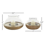 Deco 79 Wood Tealight Hurricane Lamp, Set of 2 4", 3"H, Brown - color: Brown, size: 2 PIECES SMALL SIZE