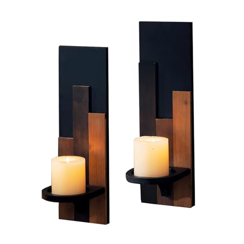 Wood Rustic Candle Sconces, Set of 2 Wall-Mounted Pillar Candle Holders, Antique Classical Wooden Candleholder for Farmhouse, Fireplace, Living Room, Bedroom, Rustic Home Decor - color: Three Color
