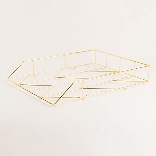 U Brands Desktop Letter Tray, Wire Metal, Gold