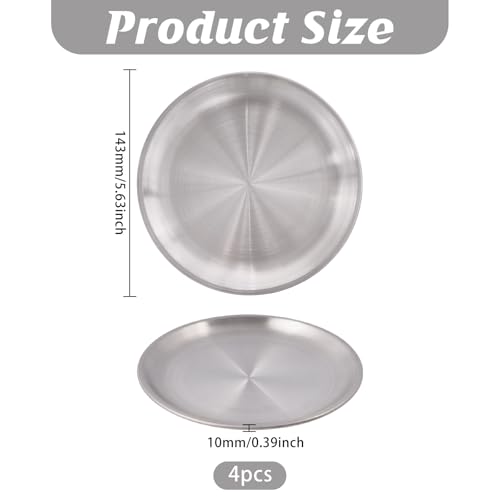 GLOBLELAND 4 Pack Silver Gray Decorative Iron Plate Candle Holder Stainless Steel Round Candles Tray Holders Set Decorative Pillar Candle Holder Dish for Table Centerpiece