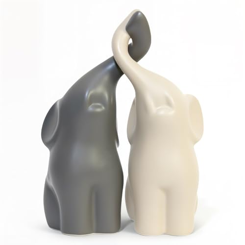 Elephant Statue Couple Ornament Elefante Ring Holder Table Top Shelf Bookends Love Aesthetic Sculptures Decoraciones para Sala Animal Figurines Home Decor Creative Elephant Gifts for Women - color: Gray/Beige, size: Size: 6.5x2.8x2.8 inches/one=2
