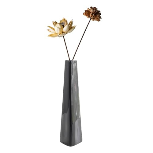 7 Inch Black Ceramic Tapered Tabletop Vase Modern Minimalist Vase for Home Office Decor
