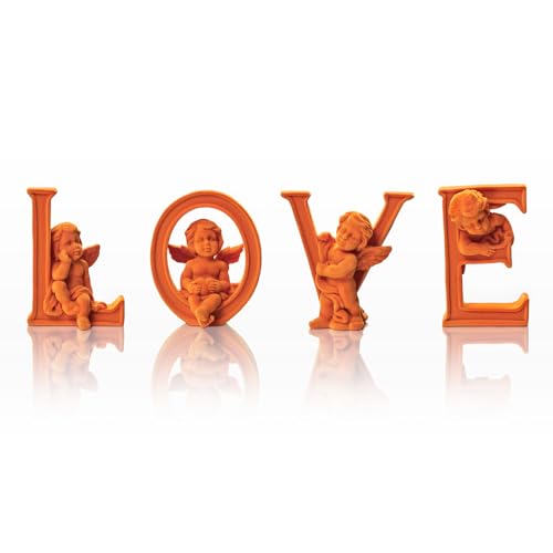 Cupid Statue Velvet Flocked Sculpture Anniversary Wedding Gifts, Cherub Angels Statue Romantic Love Figurine Modern Art Decor for Living Room, Bookshelf, Coffee Table Decor (Orange) - color: Cupid-orange