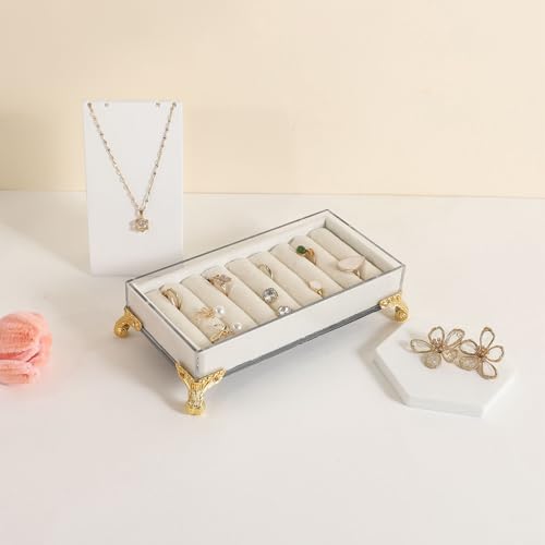GemeShou velvet slots Ring holder for jewelry organizer, Earring ring display stand for selling, felt ring jewelry holder tray showcase【Velvet slots Ring Holder-White】 - color: White