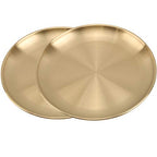 Stainless Steel Gold Plates 2 Set Round Dinner Dishes 7 Inch Metal Plates Great for Picnic,Outdoor Camping Plate,Shatterproof Dishwasher Safe - size: Gold 7 Inch