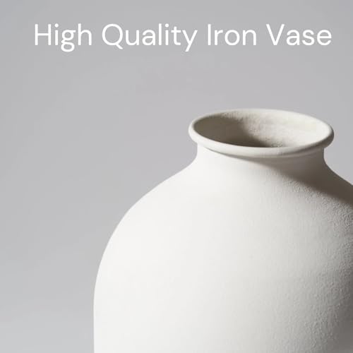 Large White Vase, Big Iron Vase for Long Stem Flowers, White Arlo Matte Finish for Modern Minimalist Table Decor, Japandi Home Decor - color: White